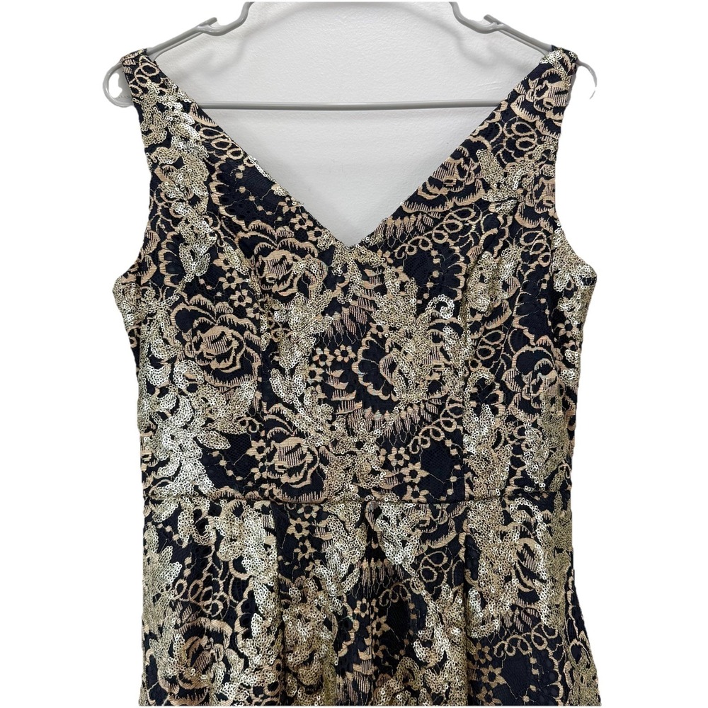 Calvin Klein Black Gold Sequin Hi Low Formal Sleeveless Evening Gown Pockets 6 - Picture 7 of 14